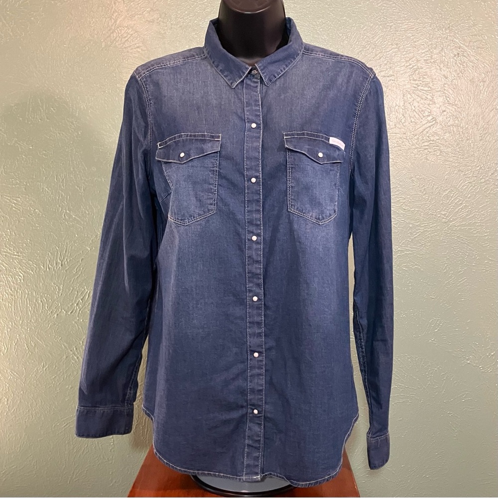 Calvin Klein Jeans Ladies Denim Blue Button Down Shirt